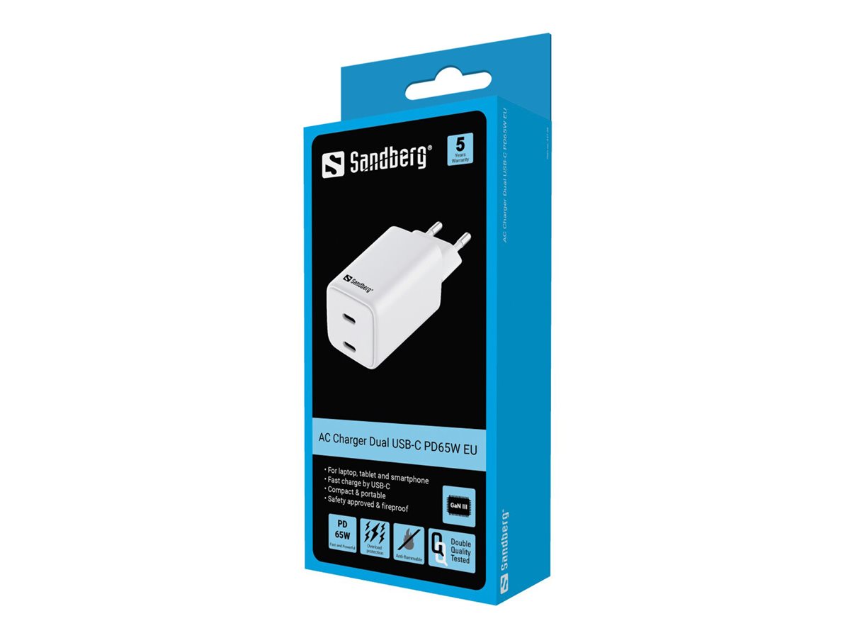 SANDBERG AC Charger Dual USB-C PD65W EU Verpackung