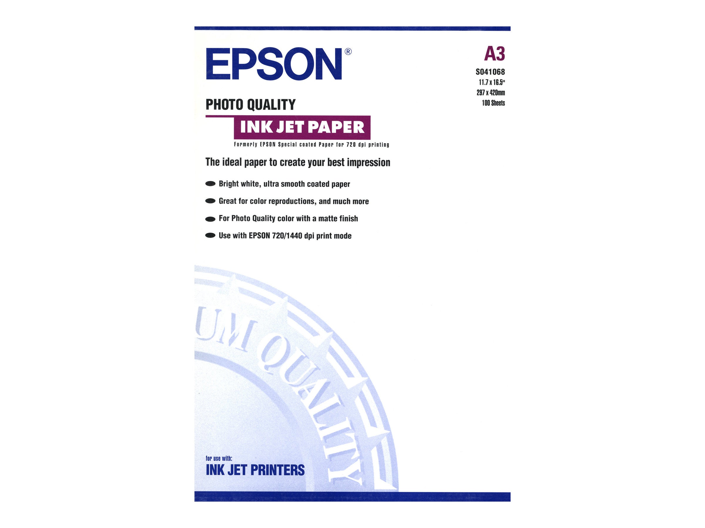 Epson S041068 Fotopapier inkjet A3 matt 102g/m² 100 Blatt Vorderansicht