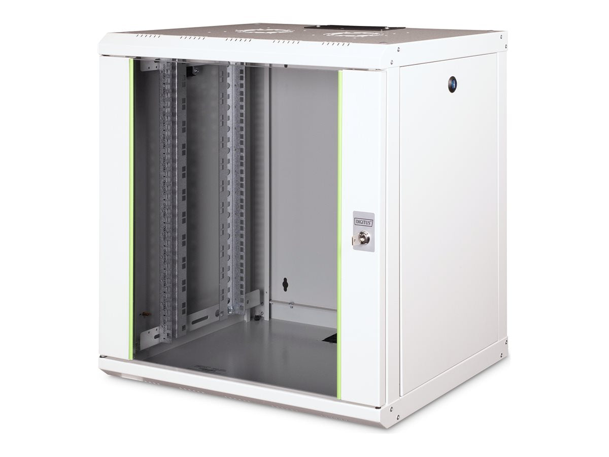 DIGITUS Wandschrank 48,3cm 19Zoll 12HE RAL 7035 grau montiert - Vorderansicht