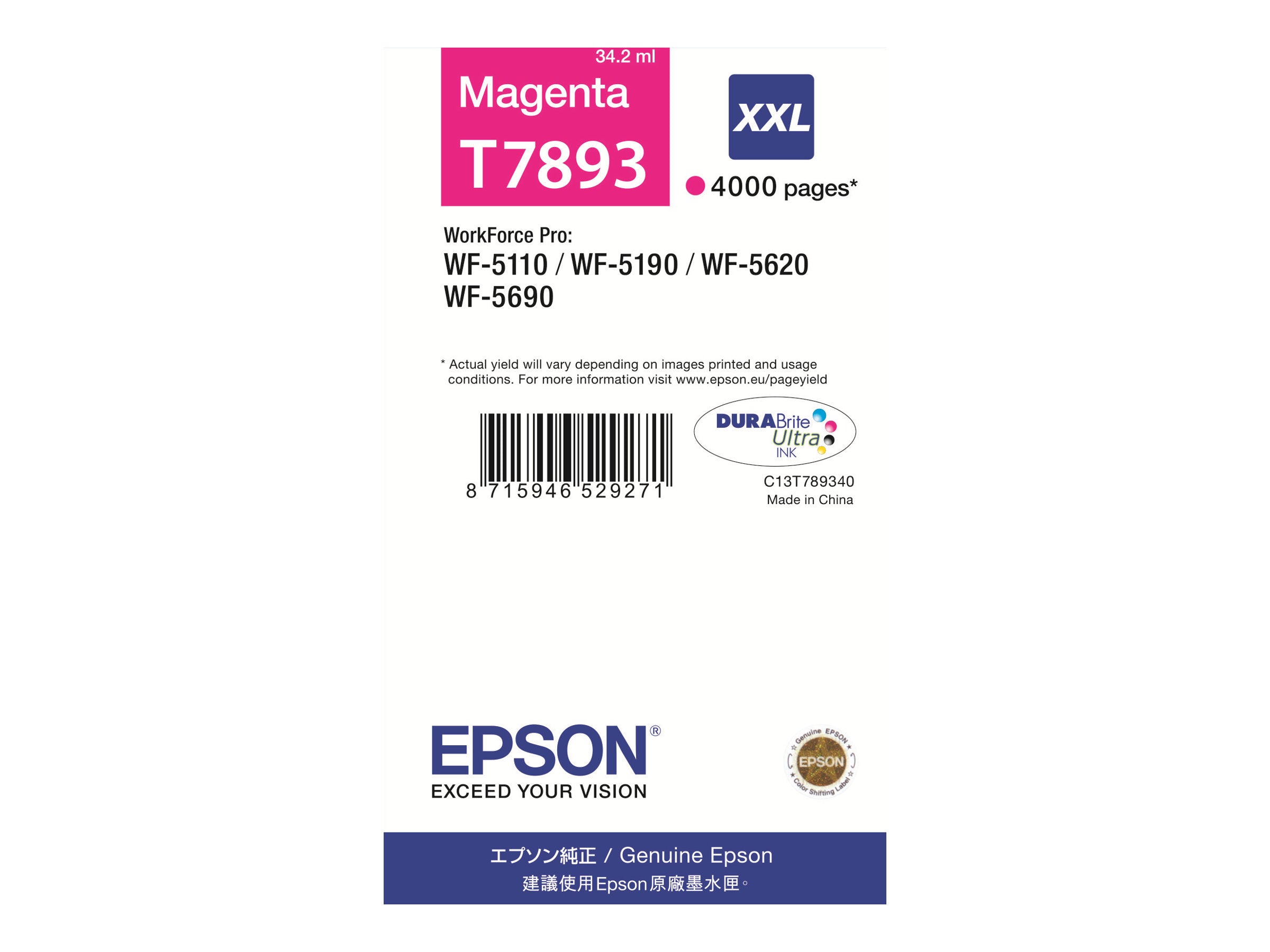 EPSON T7893 Druckerpatrone magenta Vorderansicht