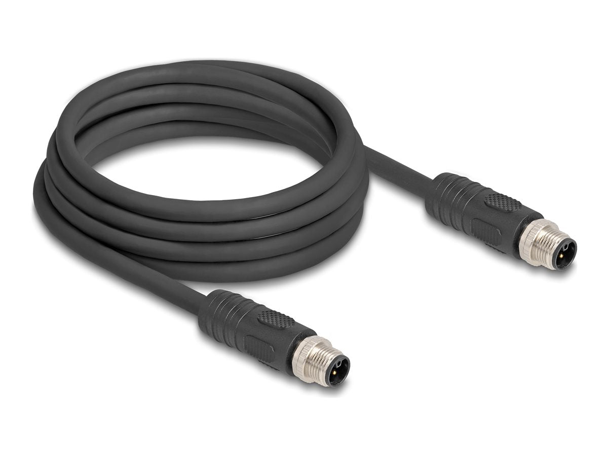 DELOCK M12 Kabel L-kodiert 4 Pin Stecker zu Stecker PUR 3m schwarz - Vorderansicht