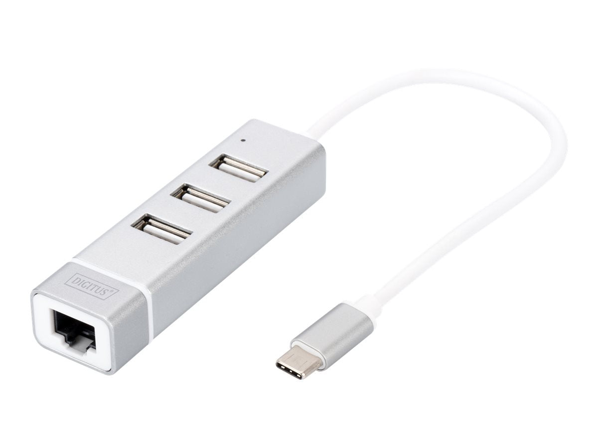 DIGITUS USB 2.0 3-Port Hub + Fast Ethernet LAN-Adapter Vorderansicht