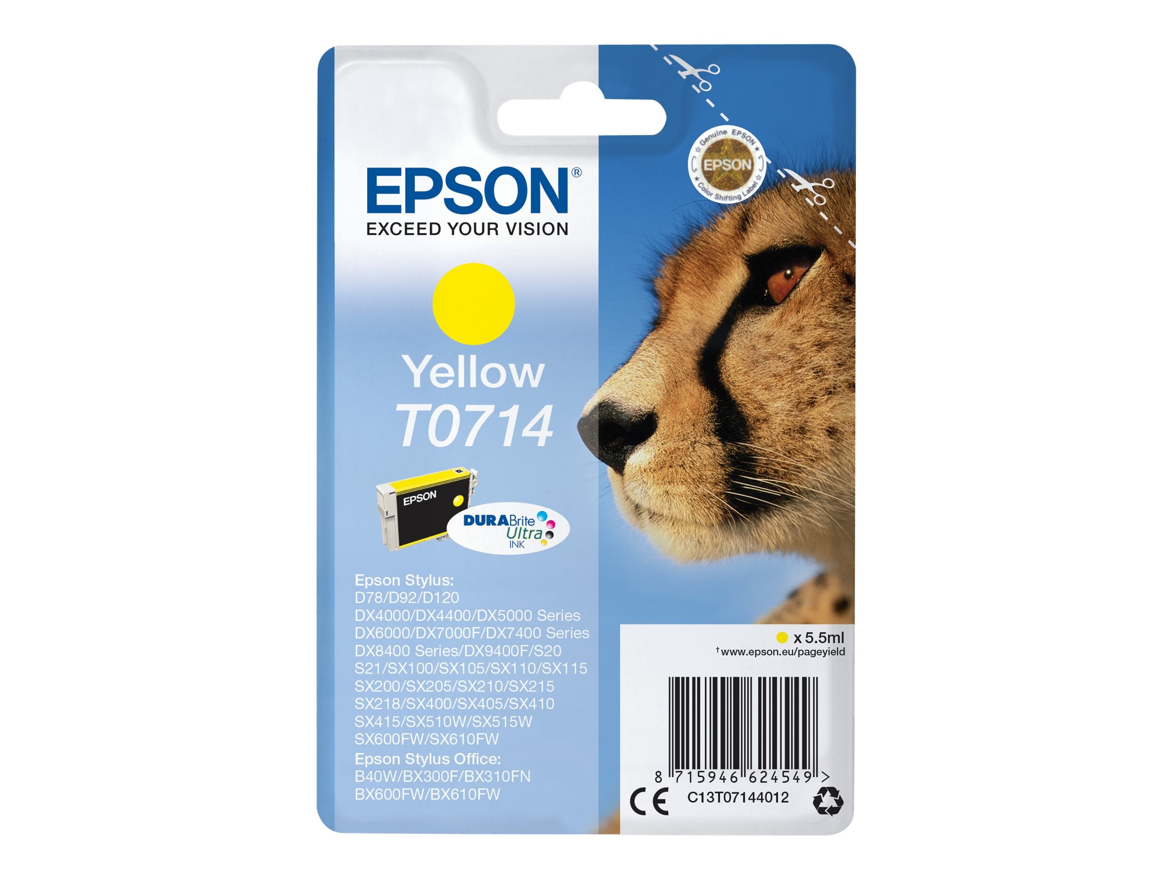 EPSON T0714 Tintenpatrone Gelb Verpackung