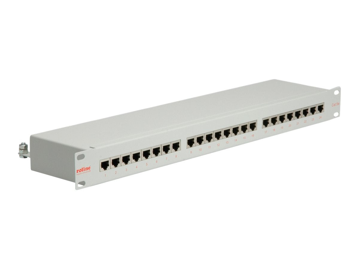 ROLINE 48,26cm 19Zoll-Patchpanel 1 HE 24 Ports Kat.5e Class D grau - Vorderansicht