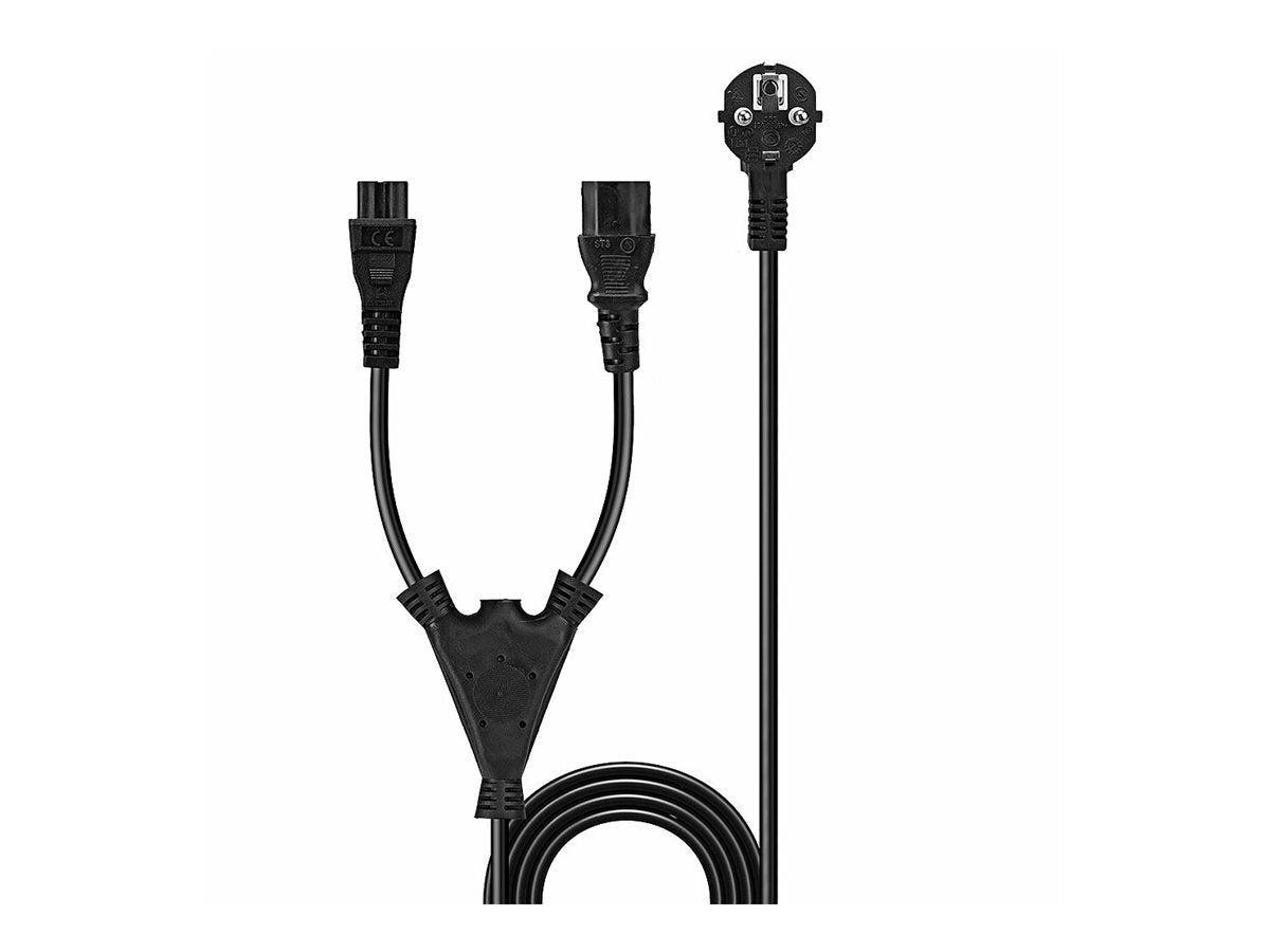 LINDY 2m Schuko auf 1x IEC C13 und 1x IEC C5 Y-Netzkabel Vorderansicht