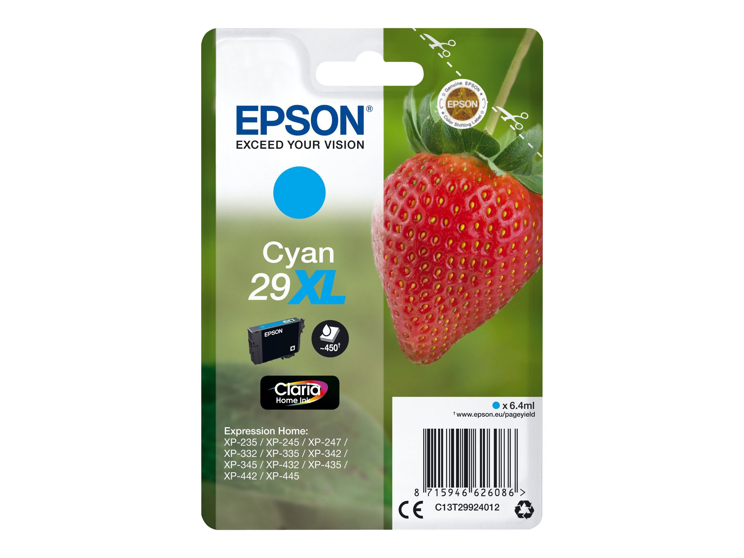 EPSON 1LB Singlepack Cyan 29XL Claria Home Ink Vorderansicht