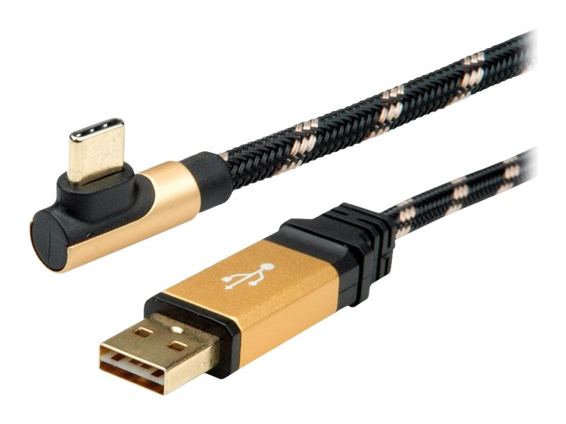 ROLINE GOLD USB 2.0 Kabel USB A ST reversibel - USB C ST gewinkelt 0,8m Vorderansicht