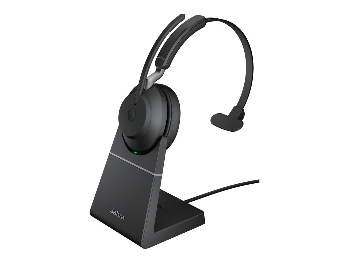 JABRA Evolve2 65 UC Mono Headset on-ear convertible Bluetooth wireless USB-A noise isolating black with charging stand