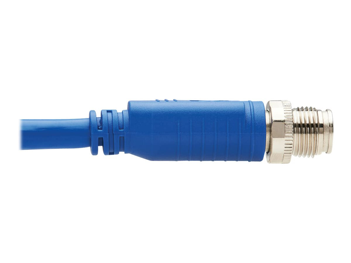 EATON TRIPPLITE M12 X-Code Cat6a 10G F/UTP CMR-LP Shielded Ethernet Cable Right-Angle M/M IP68 PoE Blue 1m 3
