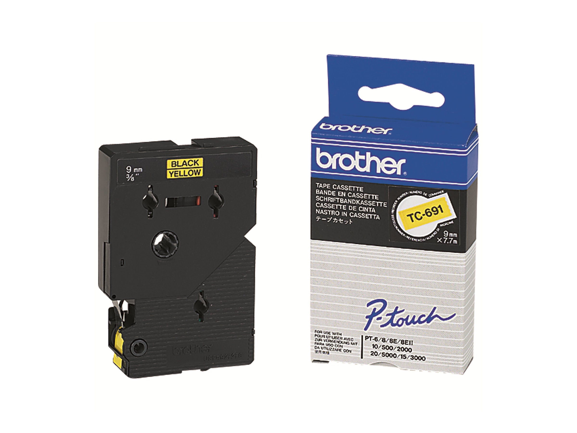 BROTHER P-Touch TC-691 schwarz auf gelb 9mm - Vorderansicht