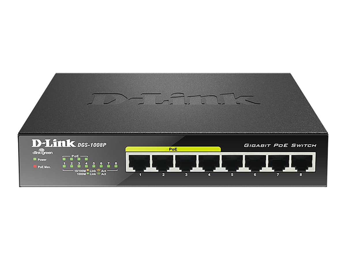 D-LINK DGS-1008P 8-Port Layer2 PoE Switch Rückansicht
