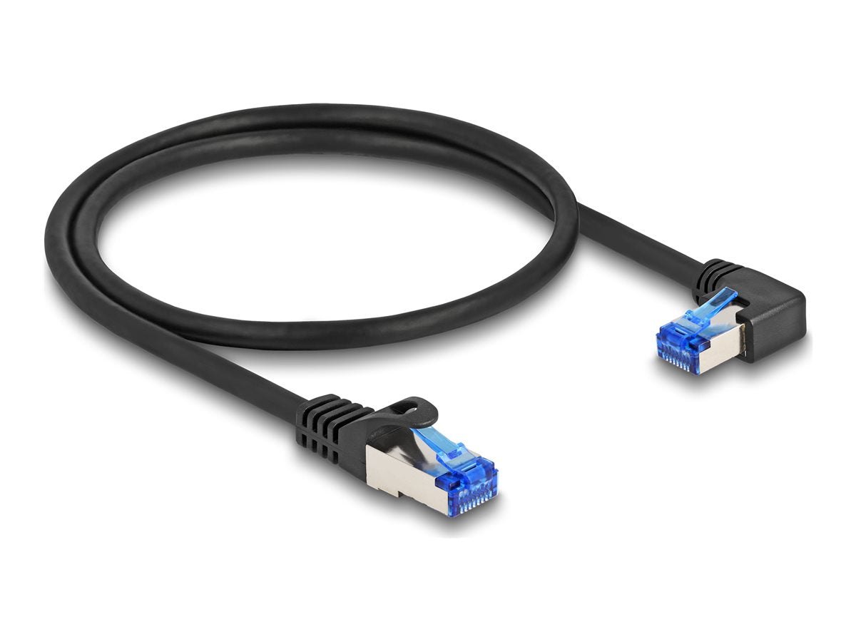 DELOCK RJ45 Netzwerkkabel Cat.6A S/FTP gerade / rechts gewinkelt 0,5m schwarz - Vorderansicht