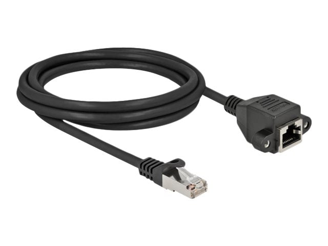 DELOCK Netzwerk Verlängerungskabel S/FTP RJ45 Stecker zu RJ45 Buchse Cat.6A 2m schwarz - Verpackung