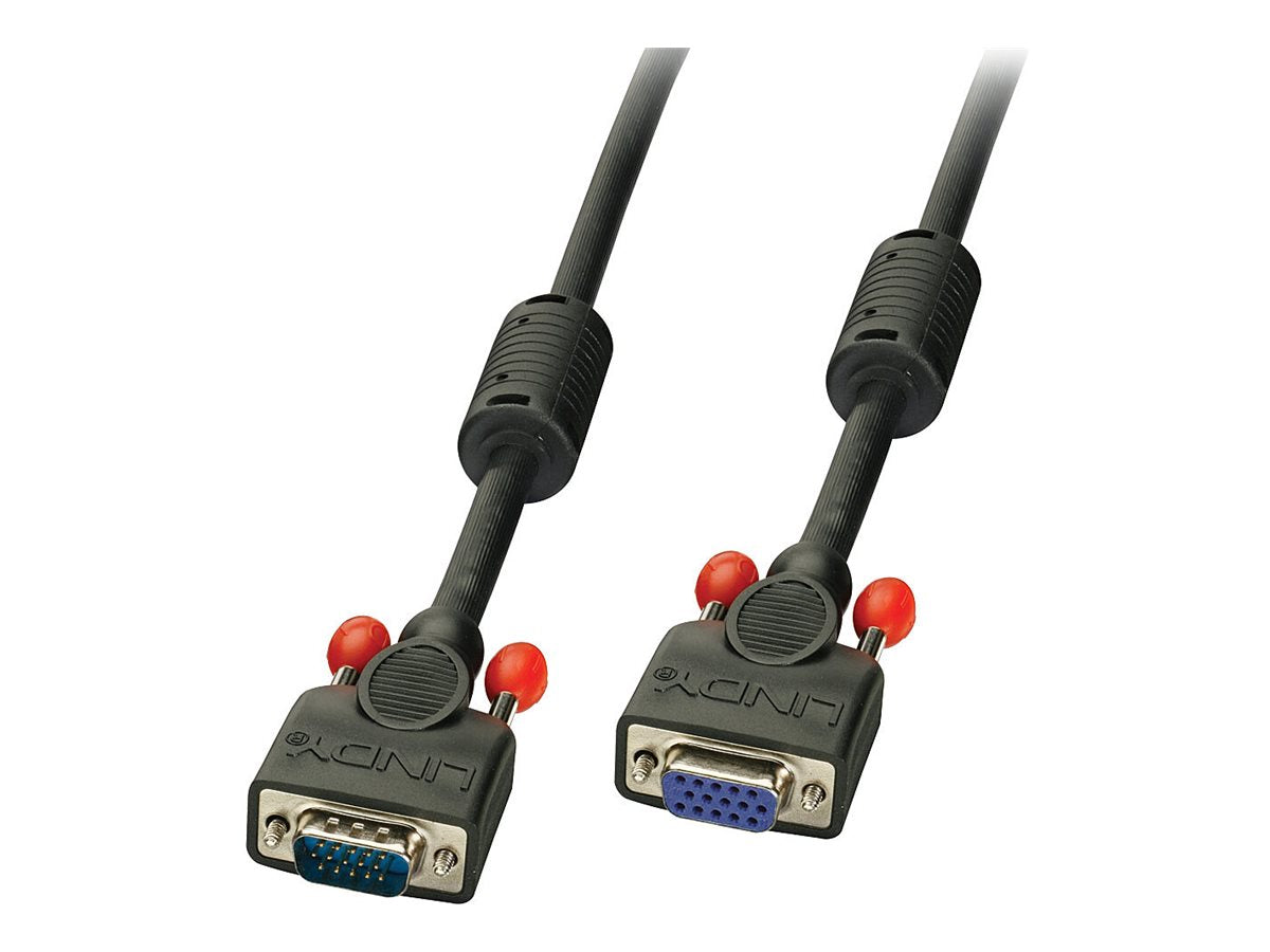 LINDY VGA Kabel M/F schwarz 0,5m HD15 M/F mit Schrauben - Vorderansicht