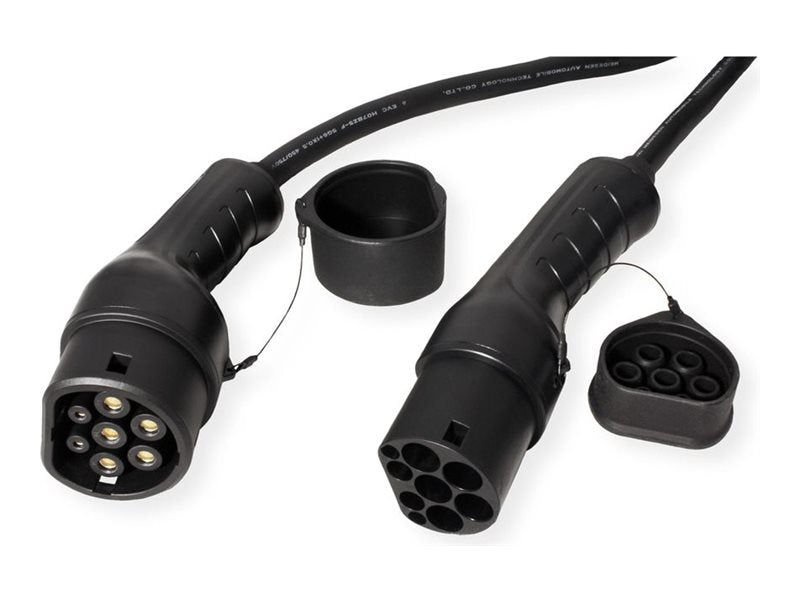 ROLINE E-Auto Ladekabel Typ2 3-phasig 480VAC 3P+N+E 16 A 11 kW Spiralkabel 5m - Vorderansicht
