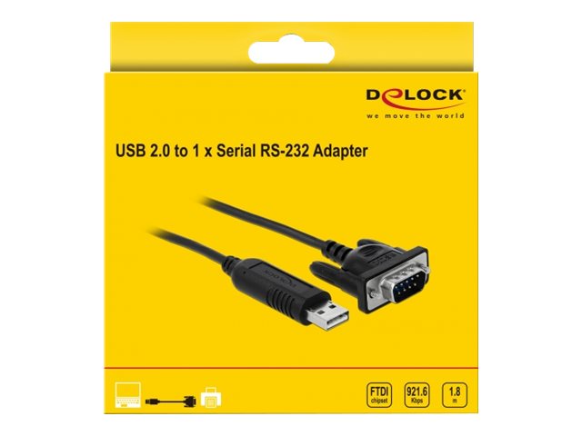 DELOCK Adapter USB 2.0 Typ-A zu 1 x Seriell RS-232 DB9