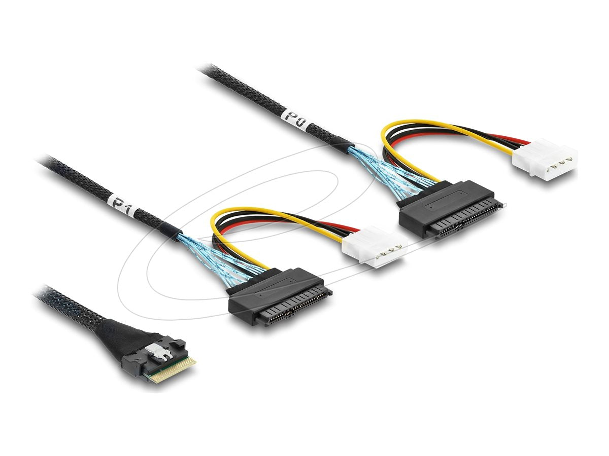 DELOCK PCIe 4.0 Kabel Slim SAS SFF-8654 8i zu 2 x U.2 SFF-8639 Buchse Vorderansicht