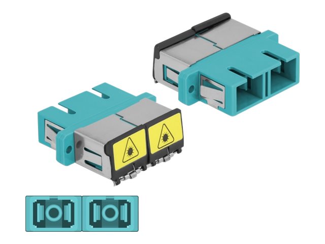 DELOCK LWL Kupplung mit Laserschutzklappe SC Duplex Buchse zu SC Duplex Buchse Multimode aqua