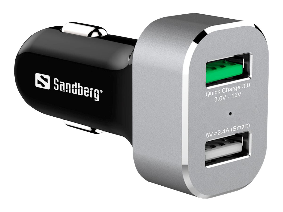 SANDBERG Car Charger 1xQC 3.0+1xUSB2.4A Vorderansicht