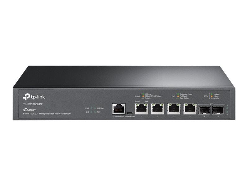 TP-LINK SX3206HPP Omada 4-Port PoE++ 10GBase-T L2+ Managed Switch - Vorderansicht