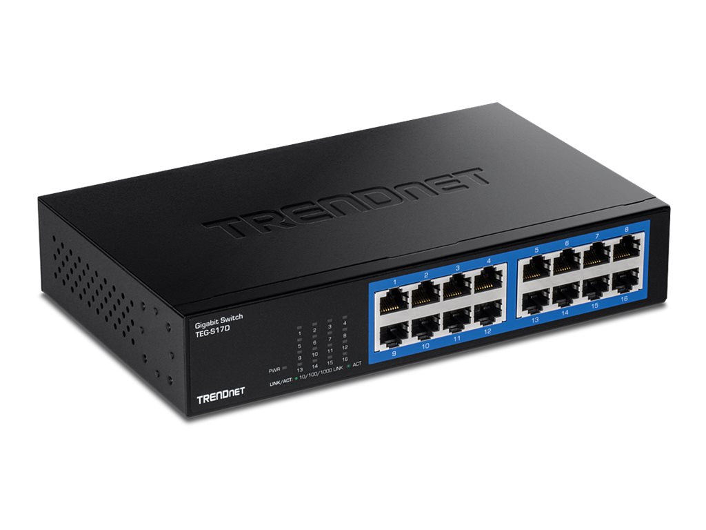 TRENDNET TEG-S17D 16-Port Gigabit-Desktop-Switch Rückansicht