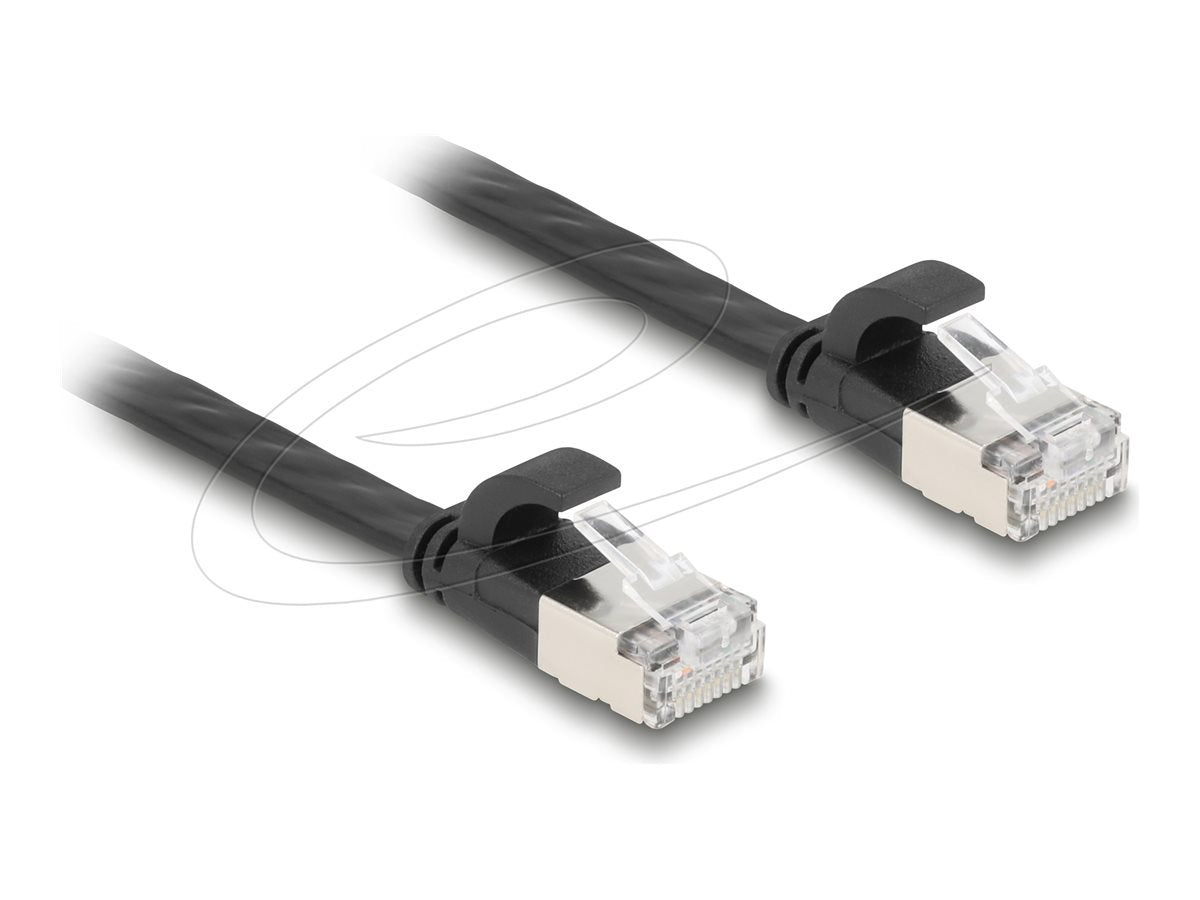 DELOCK RJ45 Flachband Patchkabel Stecker zu Stecker Cat.6A U/FTP 10m schwarz - Vorderansicht