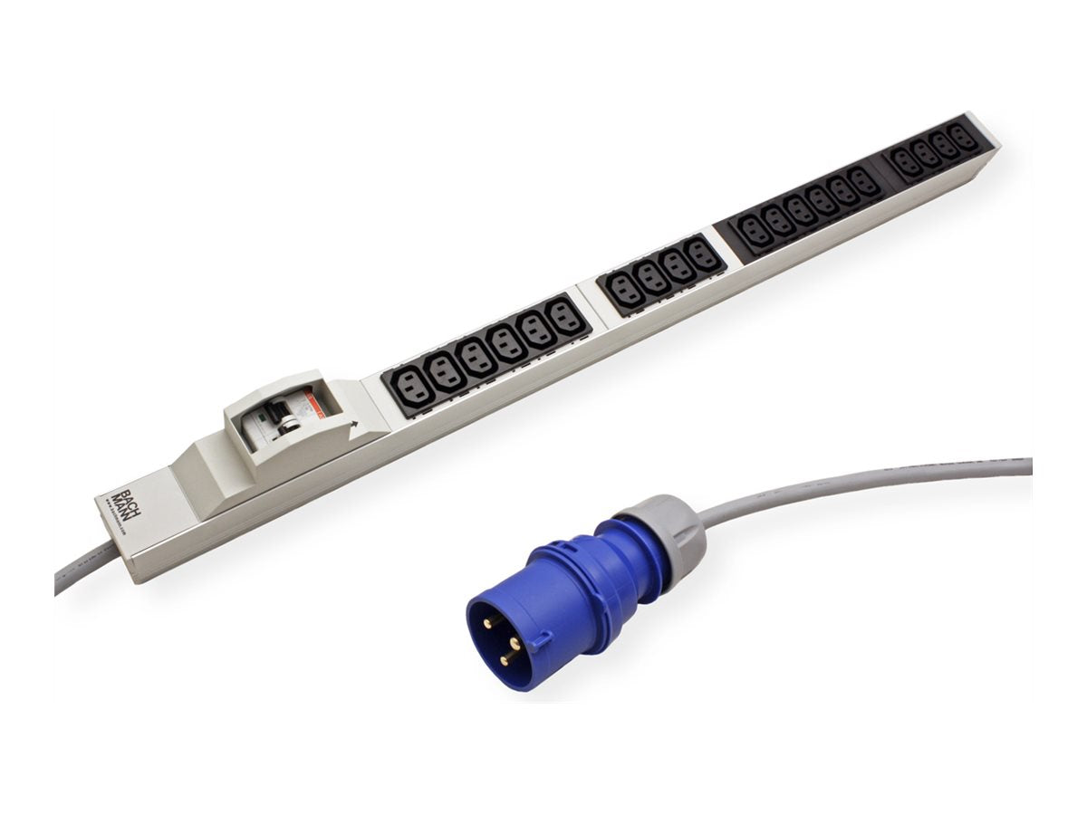 BACHMANN IT PDU ALU 1HE 20x C13 2x Schutzschalter CEE 32A blau - Vorderansicht