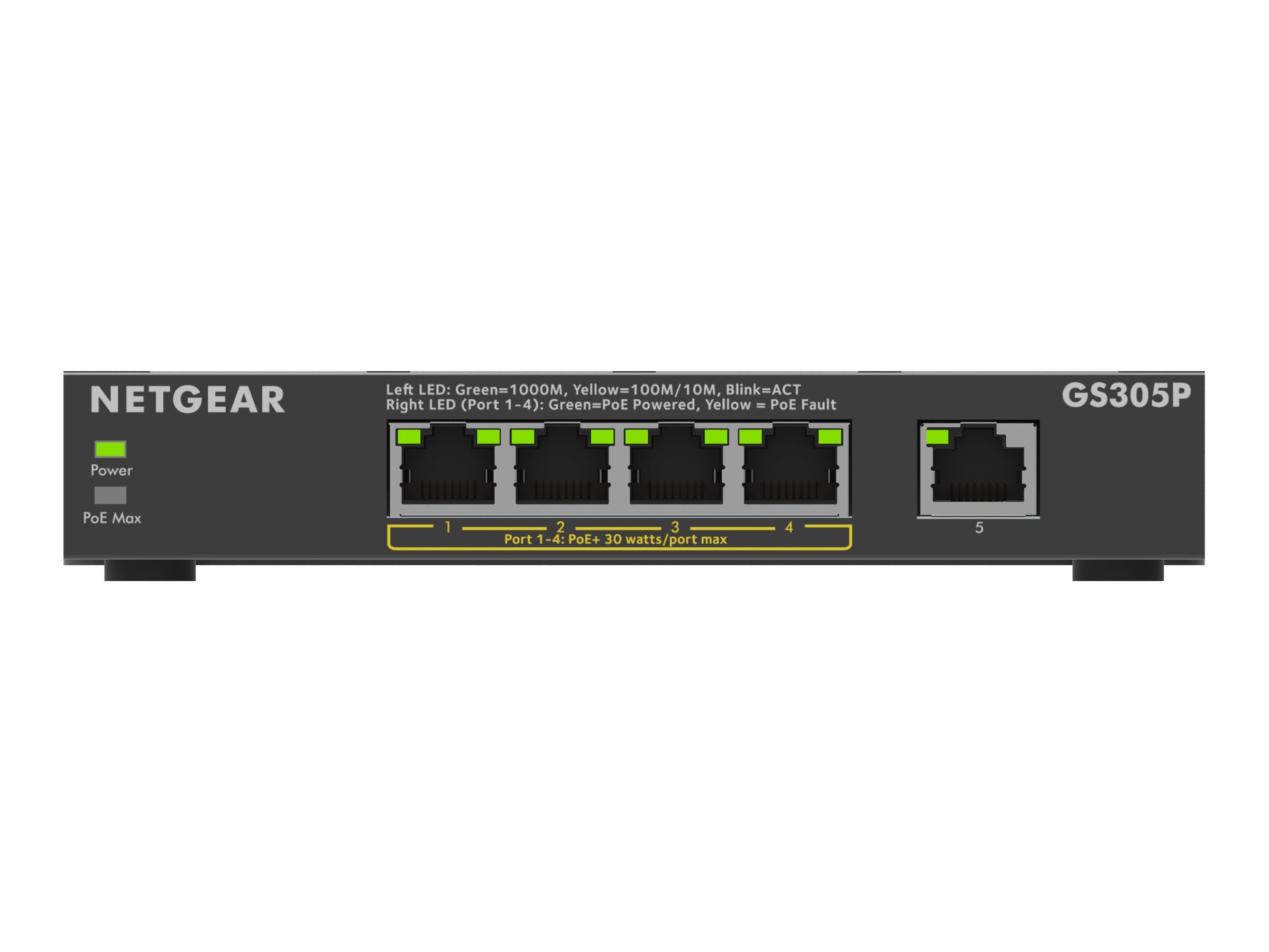 NETGEAR 5PT GE Unmanaged Switch W/POE+ GS305P Vorderansicht