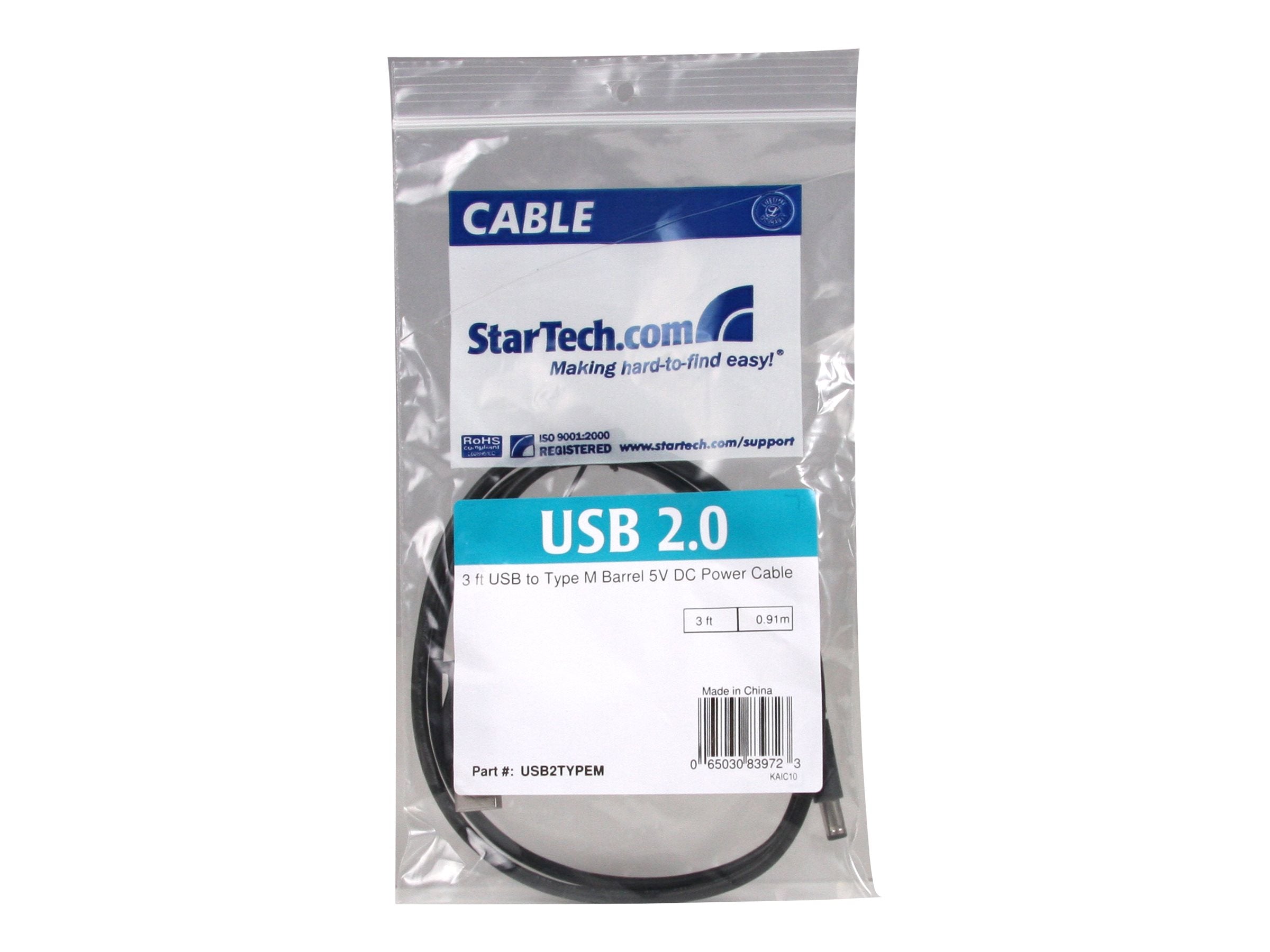 STARTECH.COM USB to 5.5mm Power Cable - Type M Barrel - Verpackung