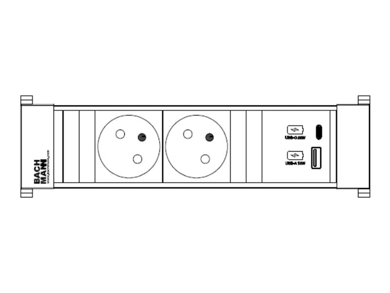 BACHMANN POWER FRAME 2xUTE 1xUSB A/C 22W 0,2m GST18 - Vorderansicht