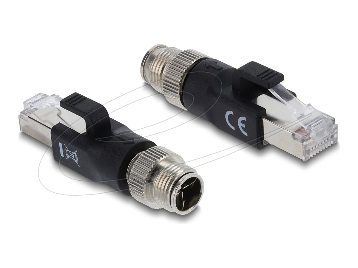 DELOCK M12 Adapter X-kodiert 8 Pin Stecker zu RJ45 Stecker schwarz - Vorderansicht