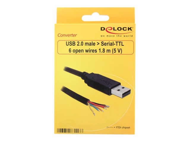 DELOCK Adapterkabel USB > Seriell-TTL 6 offene Kabelenden 1,8m 5V Verpackung