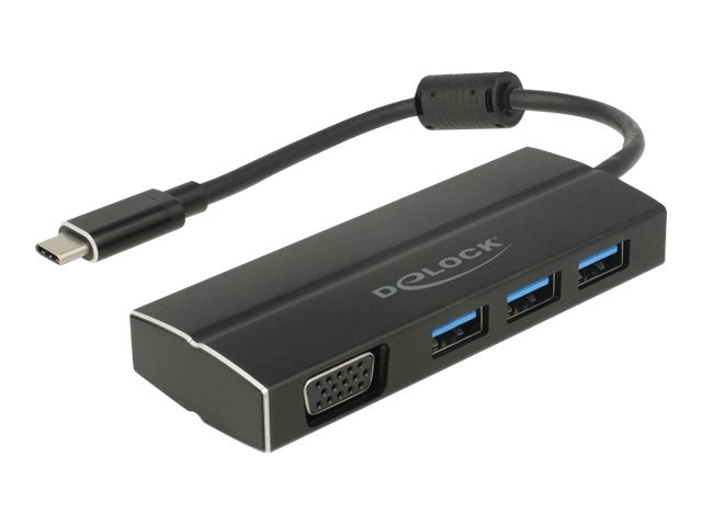 DELOCK USB 3.1 Gen 1 Adapter USB Type-C zu 3 x USB 3.0 Typ-A Hub + 1 x VGA DP Alt Mode - Vorderansicht