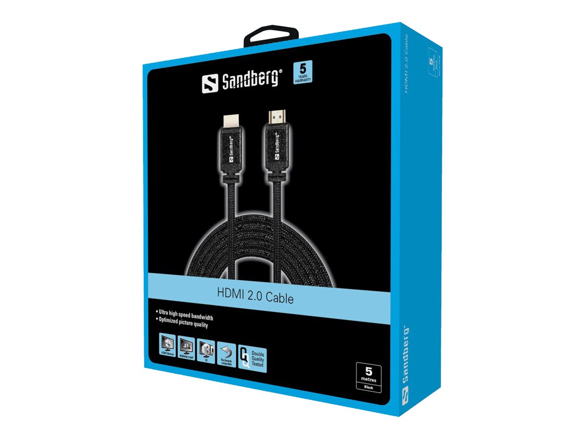 SANDBERG HDMI 2.0 19M-19M 5m Kabel Vorderansicht