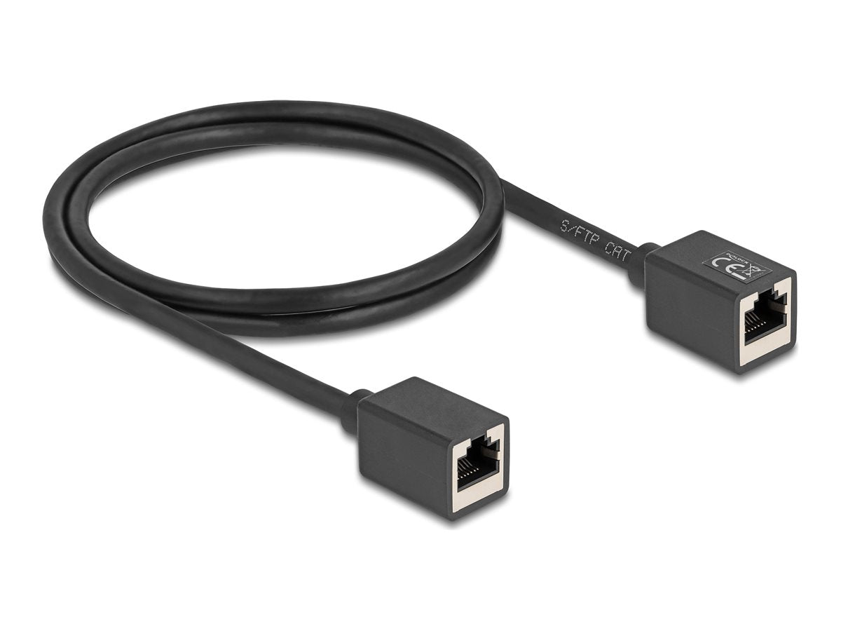 DELOCK Netzwerk Verlängerungskabel Kupplung RJ45 Buchse zu RJ45 Buchse Cat.6A S/FTP 1m schwarz - Vorderansicht