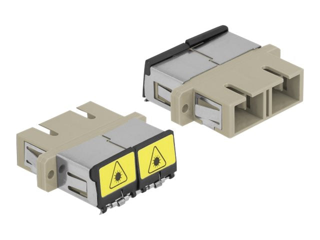 DELOCK LWL Kupplung mit Laserschutzklappe SC Duplex Buchse zu SC Duplex Buchse Multimode beige