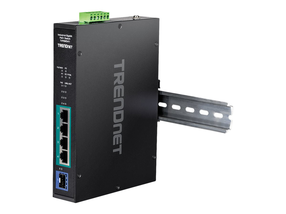 TRENDNET TI-PGM541 5 Port Rail Switch Industrial Gigabit PoE+ Seitenansicht