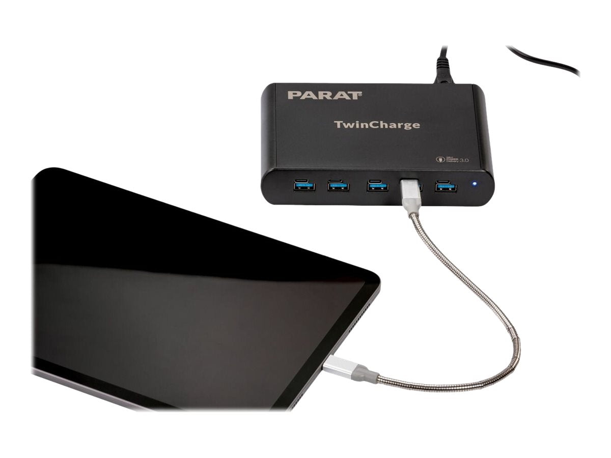Detailaufnahme der USB-Anschlüsse des PARAT PARAPROJECT TC5 TwinChargers