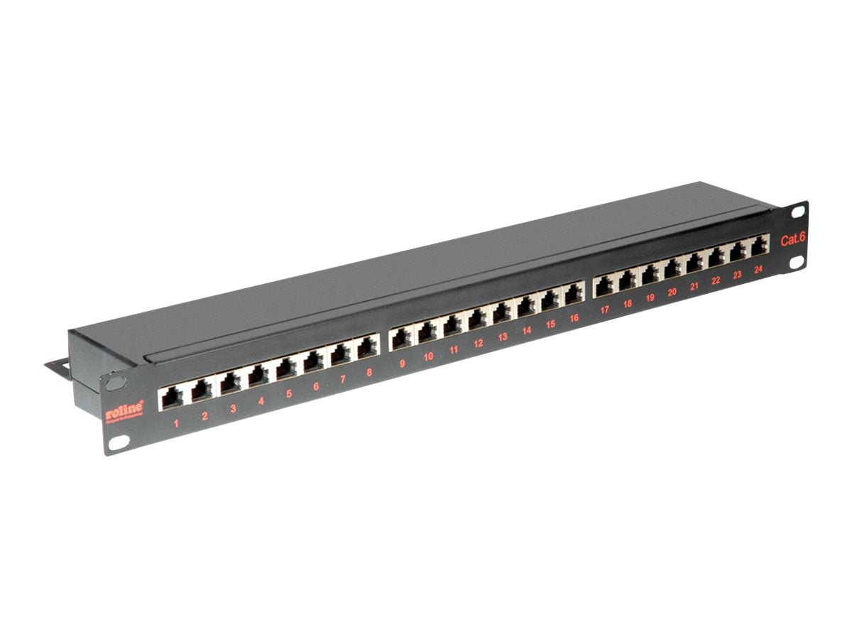 ROLINE Kat.6 Class E 48,26cm 19Zoll-Patchpanel 24P geschirmt schwarz - Vorderansicht