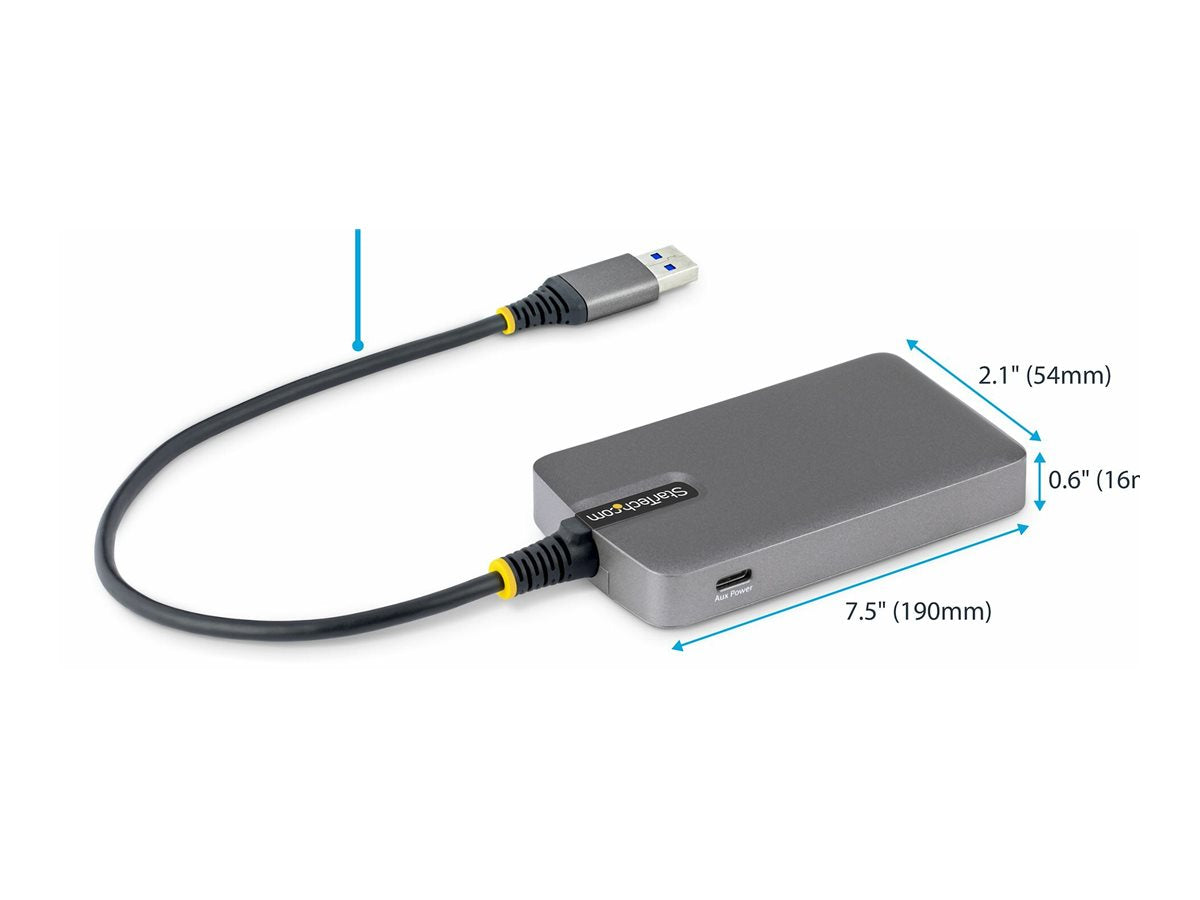 STARTECH.COM 4-Port USB-A Hub 5Gbps Busbetrieben Typ A auf 4x USB-A 3.0 Hub USB-C-Netzteil Port Mini Reisehub-Verteiler USB Splitter