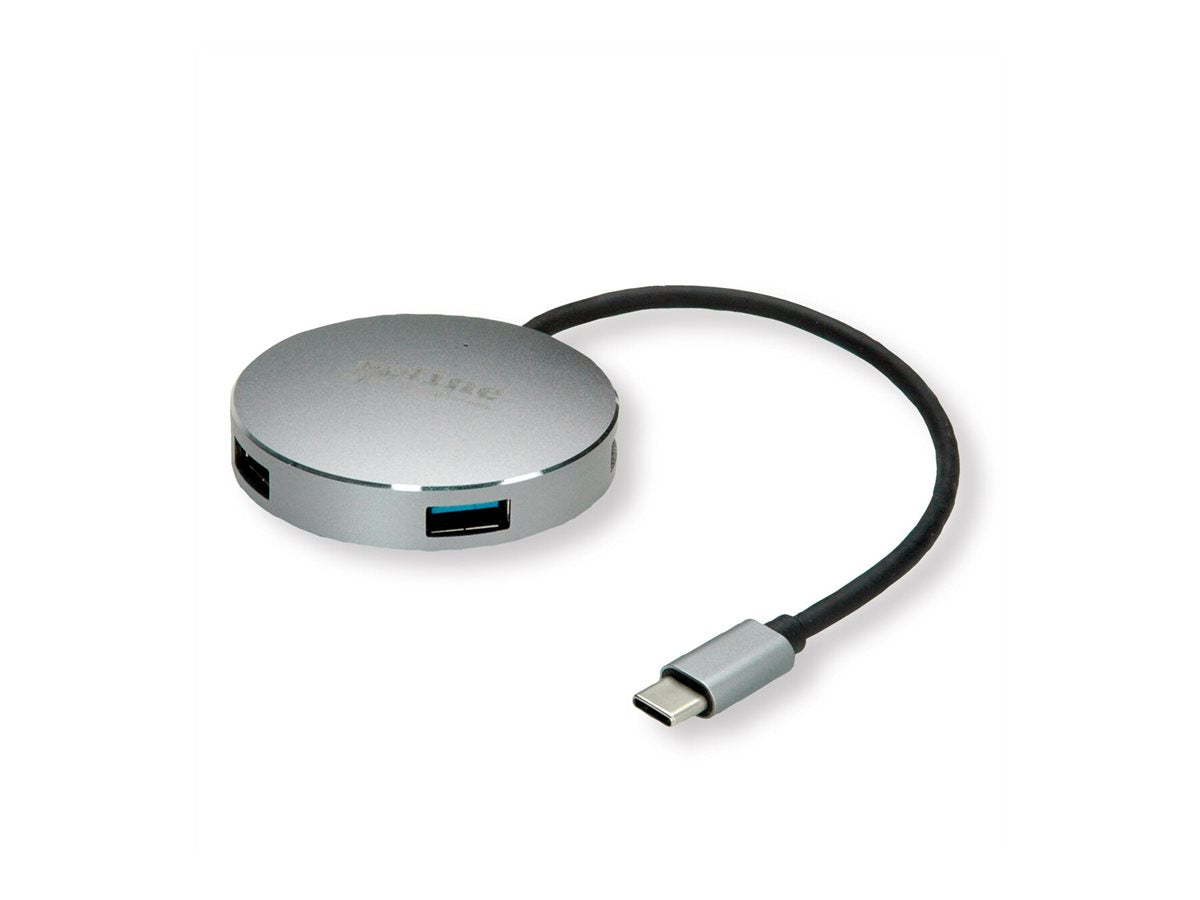ROLINE USB 3.2 Gen 1 Hub rund 4fach Typ C Anschlusskabel Verpackung