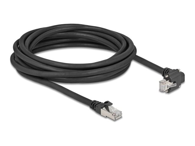 DELOCK GigE Kamera Kabel RJ45 Stecker 90 gewinkelt mit Schrauben zu RJ45 Stecker Cat.6 5m schwarz - Vorderansicht