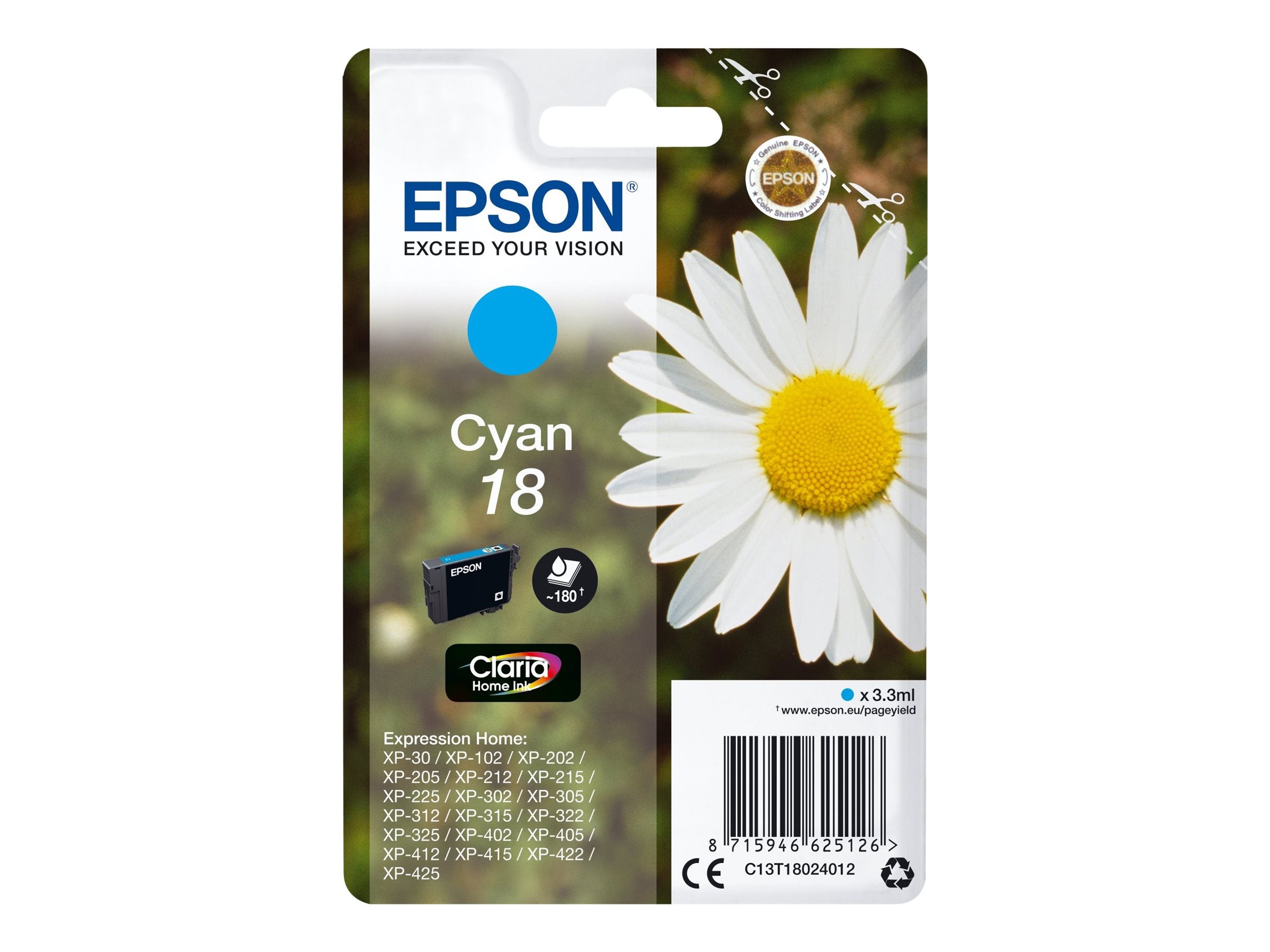 EPSON 1LB 18 Tintenpatrone Cyan Vorderansicht