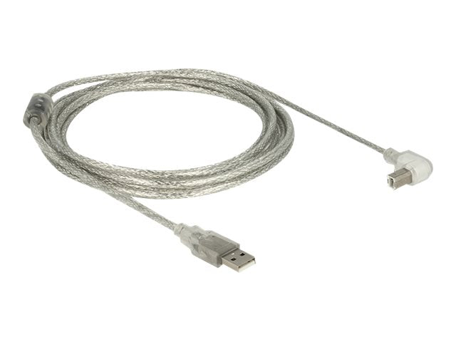 DELOCK Kabel USB 2.0 A Stecker > USB 2.0 B Stecker 90G gewinkelt unten 3,0 m transparent - Verpackung