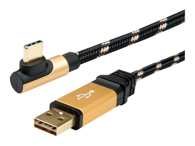 ROLINE GOLD USB 2.0 Kabel USB A ST reversibel - USB C ST gewinkelt 3m Vorderansicht