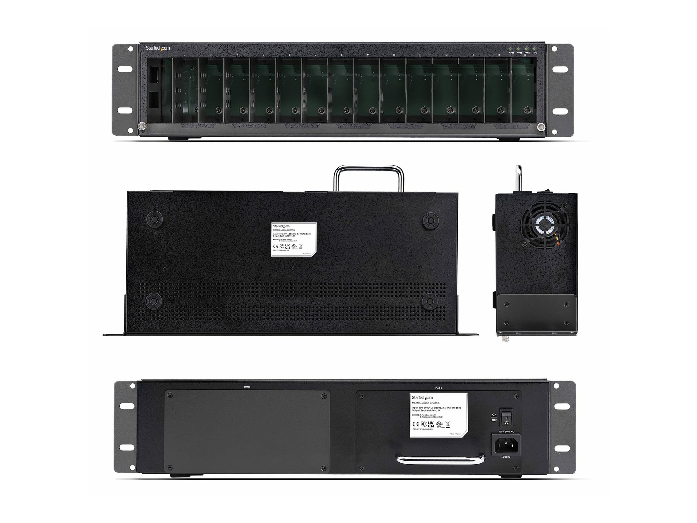 STARTECH.COM 15-Slot Unmanaged Medienkonverter Gehäuse 19 Zoll Rackmount fur MCM Medienkonverter Serie aktive Kuhlung TAA