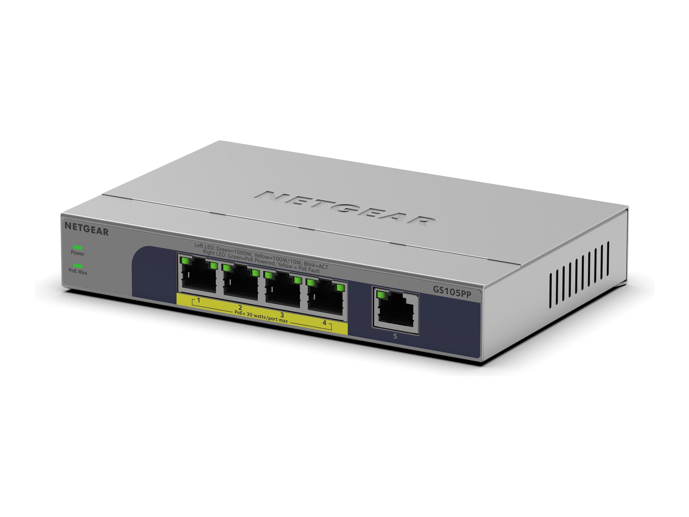 NETGEAR GS105PP 5PT GB UNMANAGED SWITCH W/POE+ Vorderansicht