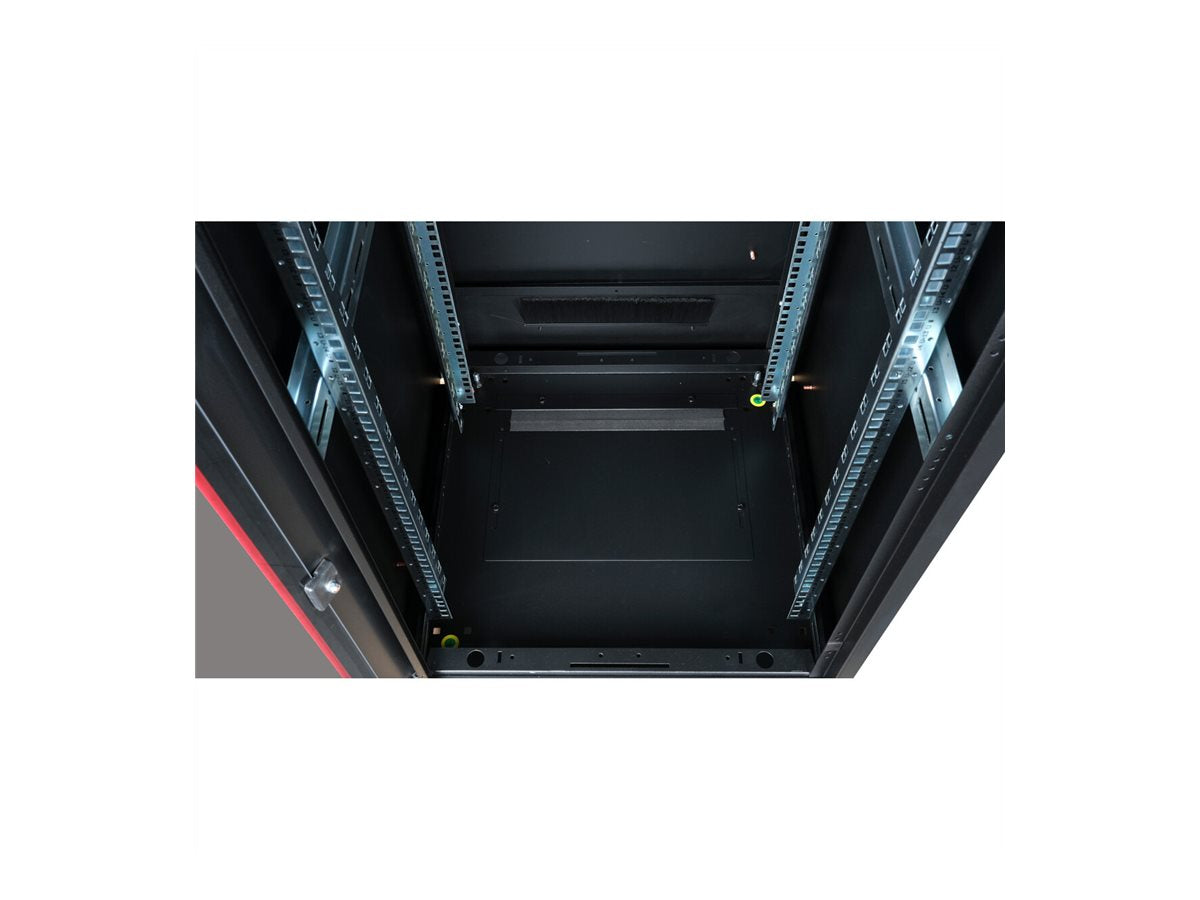 ROLINE Netzwerkschrank Pro 48,26cm 19Zoll 22 HE 800x800 BxT Glastür schwarz - Innenansicht mit Profilschienen