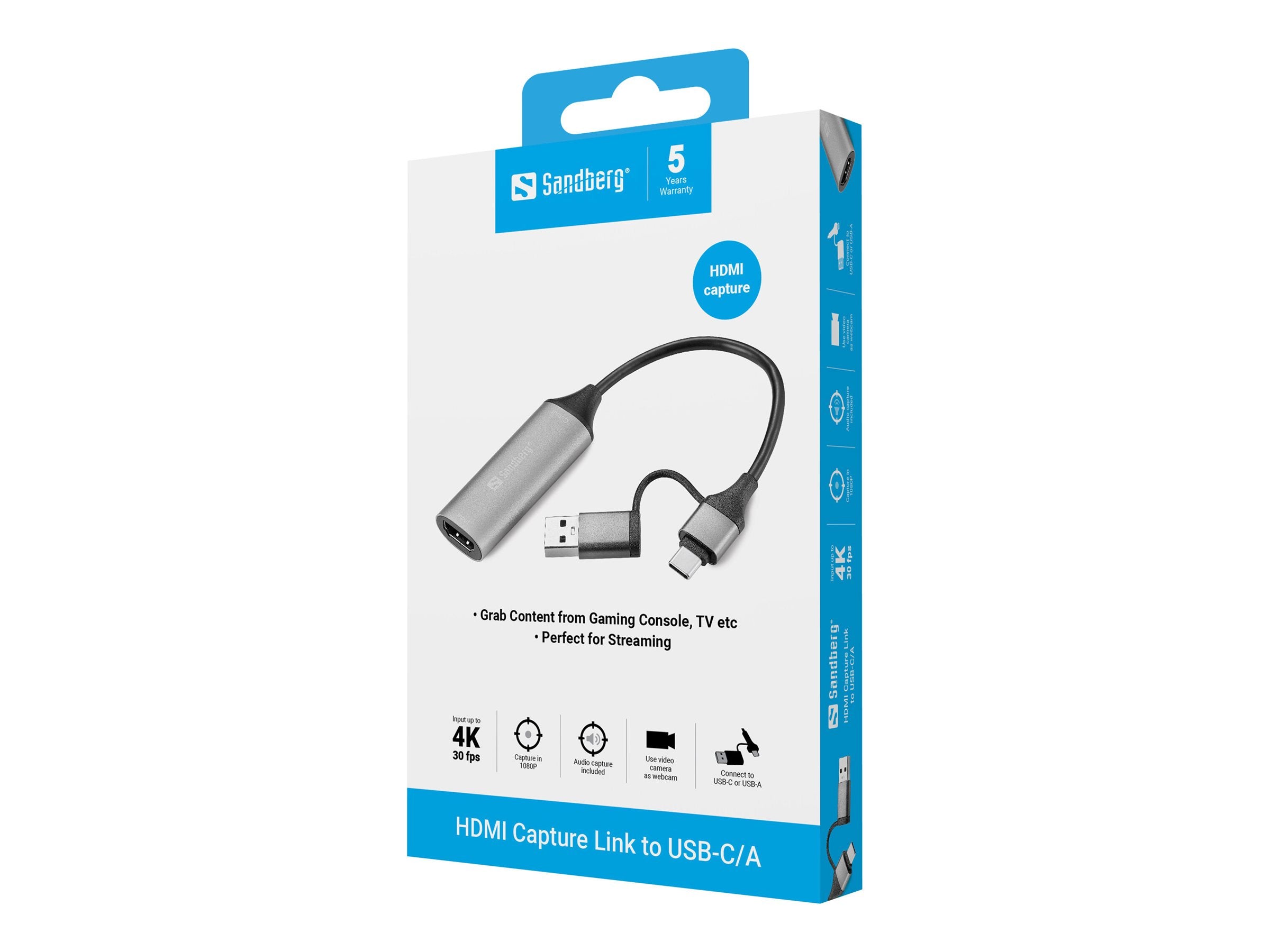 SANDBERG HDMI Capture Link to USB-C/A Vorderansicht