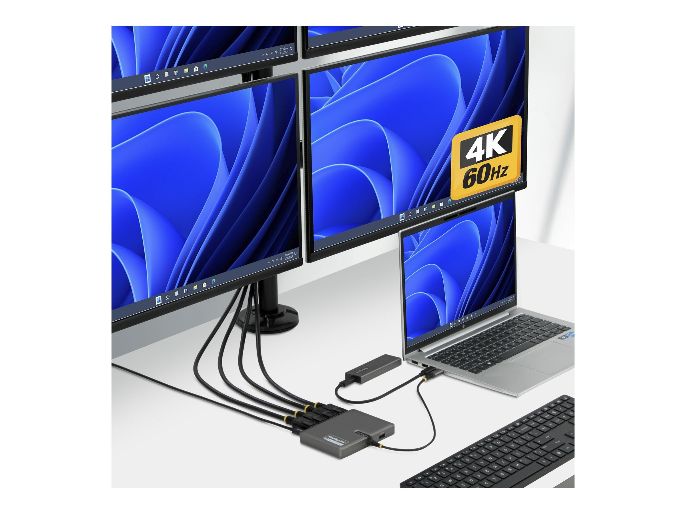 STARTECH.COM USB-C zu 4-Monitor Workstation Adapter 4K 60Hz DisplayPort 140W PD Passthrough USB fur Tastatur und Maus TAA